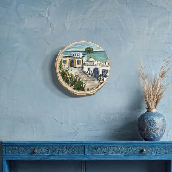 Hand-Painted Mediterranean Coastal Village Art – Unique Wall Decor - Picture 1 of 4
